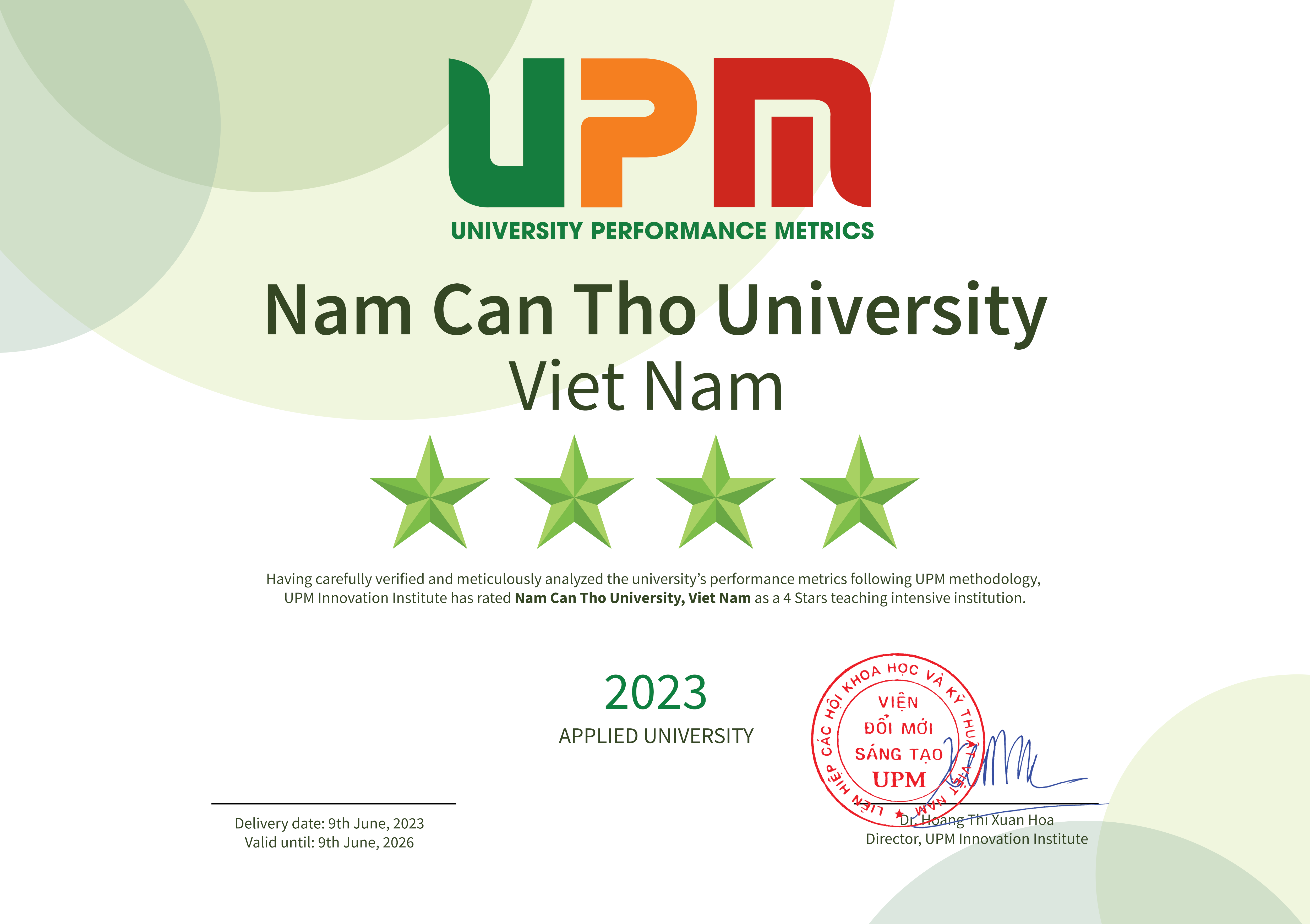 Trường Đại học Nam Cần Thơ đạt chuẩn 4 sao trong hệ thống xếp hạng UPM